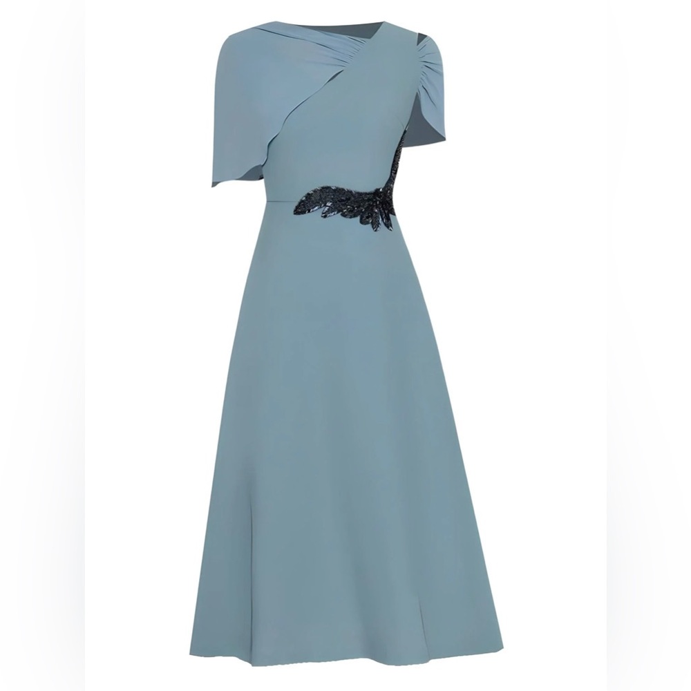 Sarah Ashley Studios Robin Short Sleeve MIDI Dress Blue